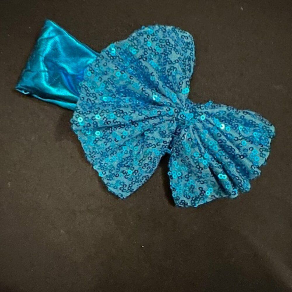 Blue Glitter on Blue Metallic Big Bow Headband  7255  NWT Boutique Handmade